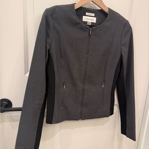 Calvin Klein Gray and Black Zip-Front Blazer